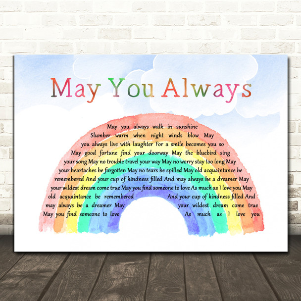 The Mcguire Sisters May You Always Watercolour Rainbow & Clouds Song Lyric Wall Art Print