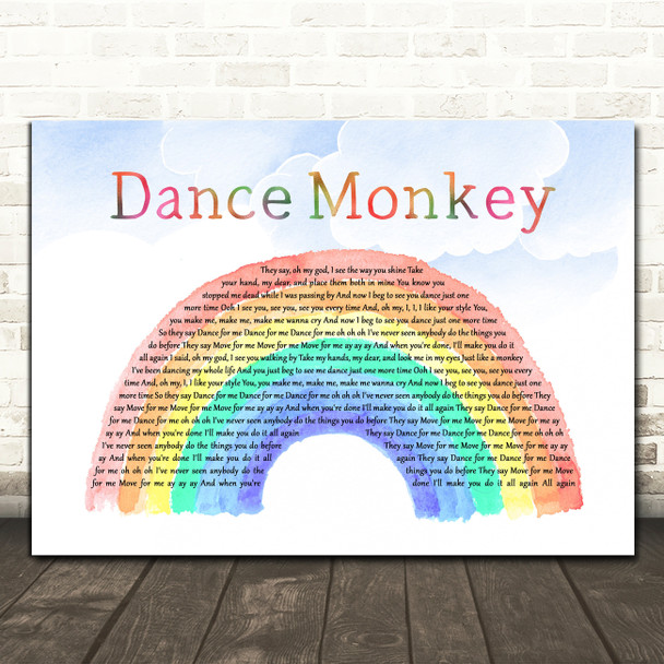 Tones And I Dance Monkey Watercolour Rainbow & Clouds Song Lyric Wall Art Print