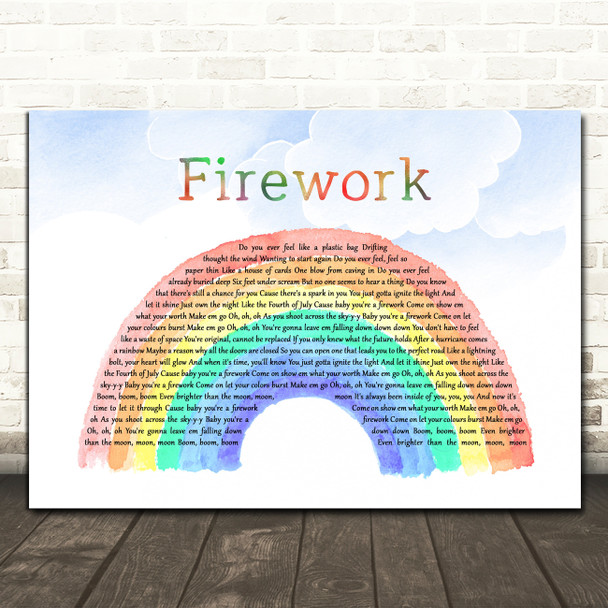 Katy Perry Firework Watercolour Rainbow & Clouds Song Lyric Wall Art Print