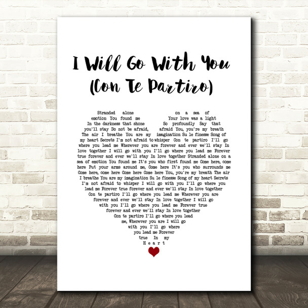 Donna Summer I Will Go With You (Con Te Partiro) White Heart Song Lyric Wall Art Print