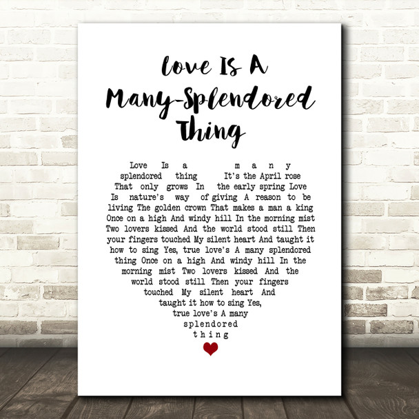 Andy Williams Love Is A Many-Splendored Thing White Heart Song Lyric Wall Art Print