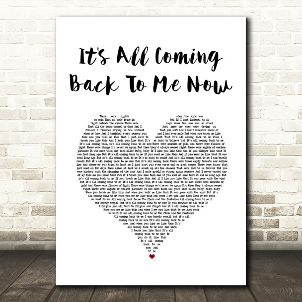 Celine Dion It's All Coming Back To Me Now White Heart Song Lyric Wall Art Print