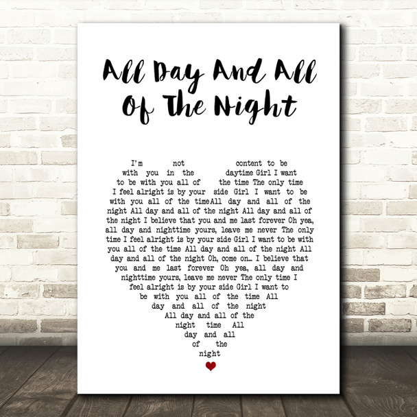 The Kinks All Day And All Of The Night White Heart Song Lyric Wall Art Print