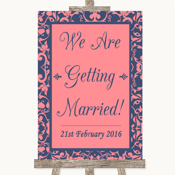 Coral Pink & Blue We Are Getting Married Personalized Wedding Sign