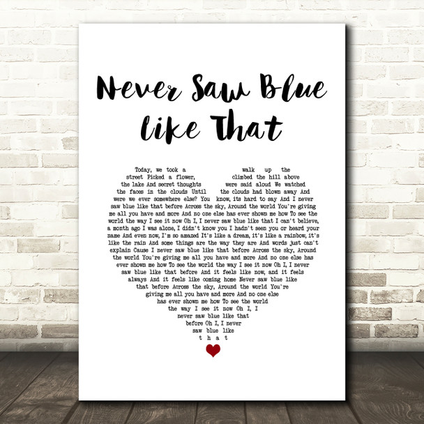 Shawn Colvin Never Saw Blue Like That White Heart Song Lyric Wall Art Print