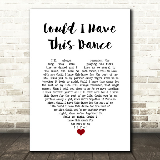 Anne Murray Could I Have This Dance White Heart Song Lyric Wall Art Print