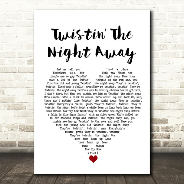 Sam Cooke Twistin' The Night Away White Heart Song Lyric Wall Art Print