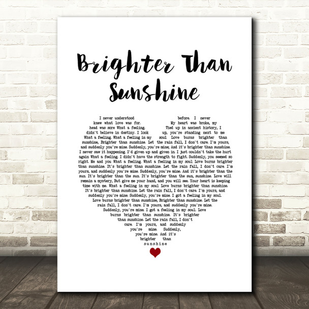 Aqualung Brighter Than Sunshine White Heart Song Lyric Wall Art Print