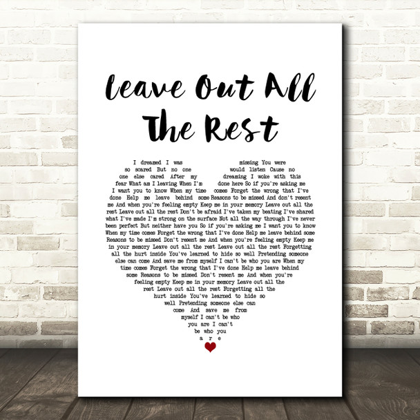 Linkin Park Leave Out All The Rest White Heart Song Lyric Wall Art Print