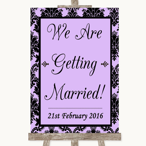 Lilac Damask We Are Getting Married Personalized Wedding Sign
