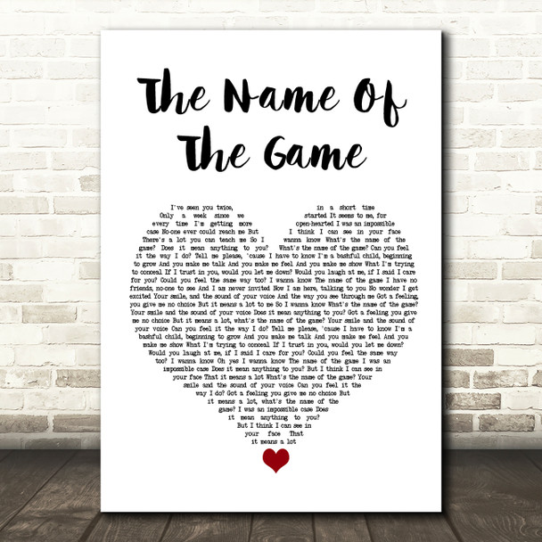 ABBA The Name Of The Game White Heart Song Lyric Wall Art Print