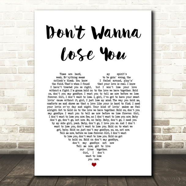 Lionel Richie Don't Wanna Lose You White Heart Song Lyric Wall Art Print