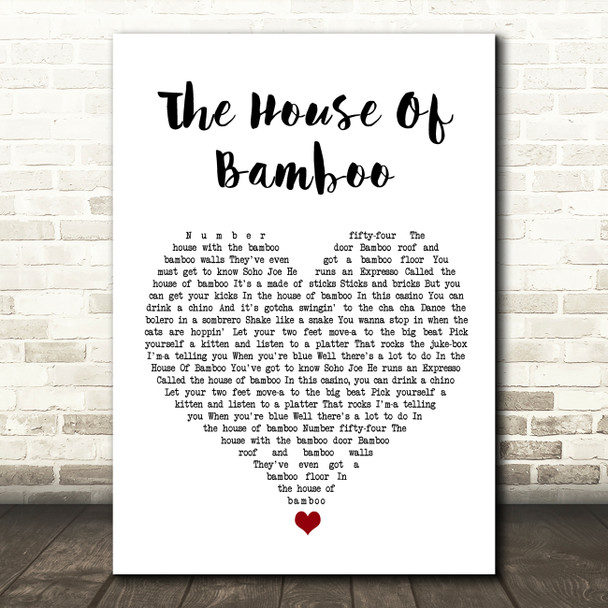 Andy Williams The House Of Bamboo White Heart Song Lyric Wall Art Print