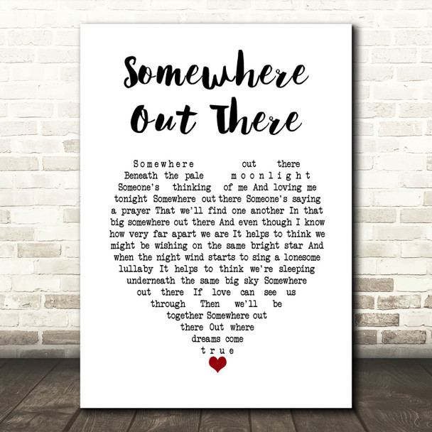 James Ingram Somewhere Out There White Heart Song Lyric Wall Art Print