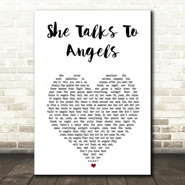 The Black Crowes She Talks To Angels White Heart Song Lyric Wall Art Print