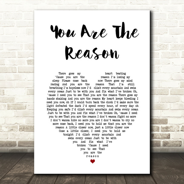 Callum Scott & Leona Lewis You Are The Reason White Heart Song Lyric Wall Art Print