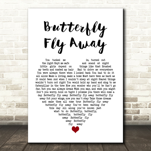 Miley Cyrus Butterfly Fly Away White Heart Song Lyric Wall Art Print