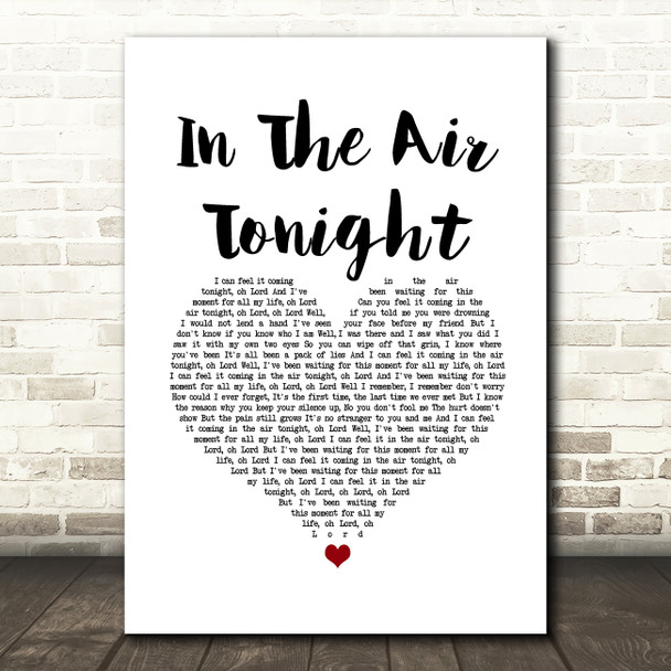 Phil Collins In The Air Tonight White Heart Song Lyric Wall Art Print