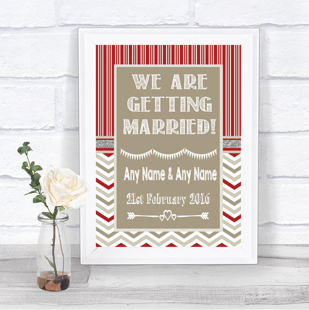 Red & Grey Winter We Are Getting Married Personalized Wedding Sign