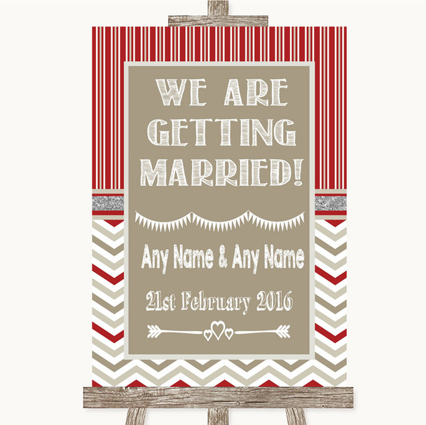 Red & Grey Winter We Are Getting Married Personalized Wedding Sign