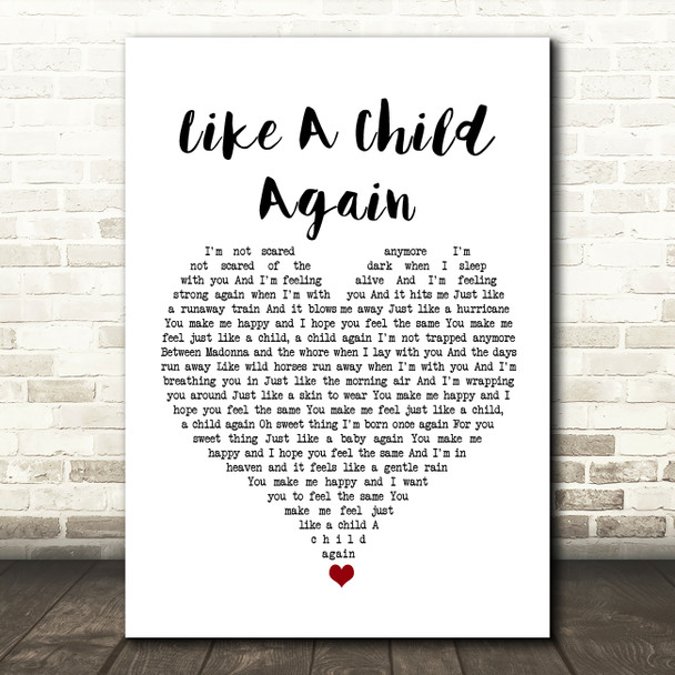 The Mission Like A Child Again White Heart Song Lyric Wall Art Print