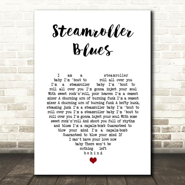 Elvis Presley Steamroller Blues White Heart Song Lyric Wall Art Print