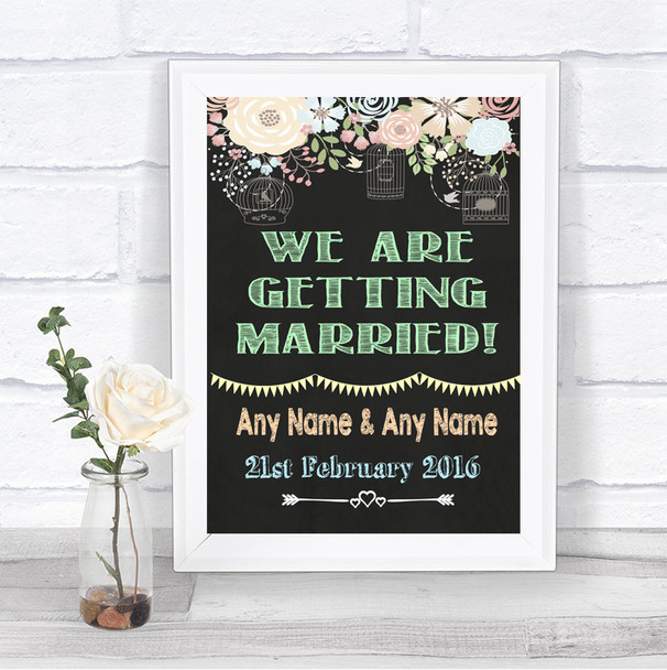 Shabby Chic Chalk We Are Getting Married Personalized Wedding Sign