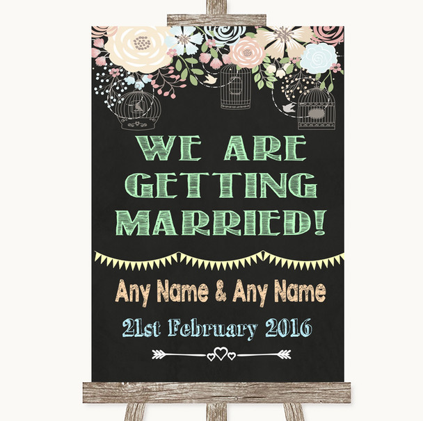 Shabby Chic Chalk We Are Getting Married Personalized Wedding Sign