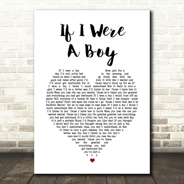 Beyonce If I Were A Boy White Heart Song Lyric Wall Art Print