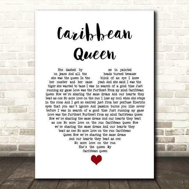 Billy Ocean Caribbean Queen White Heart Song Lyric Wall Art Print