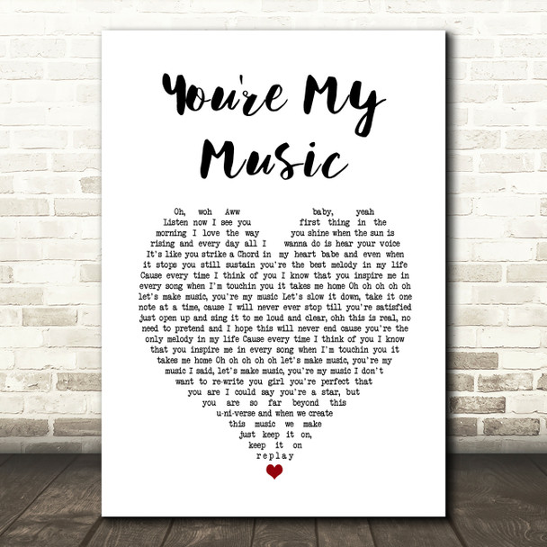 Brian Culbertson You're My Music White Heart Song Lyric Wall Art Print