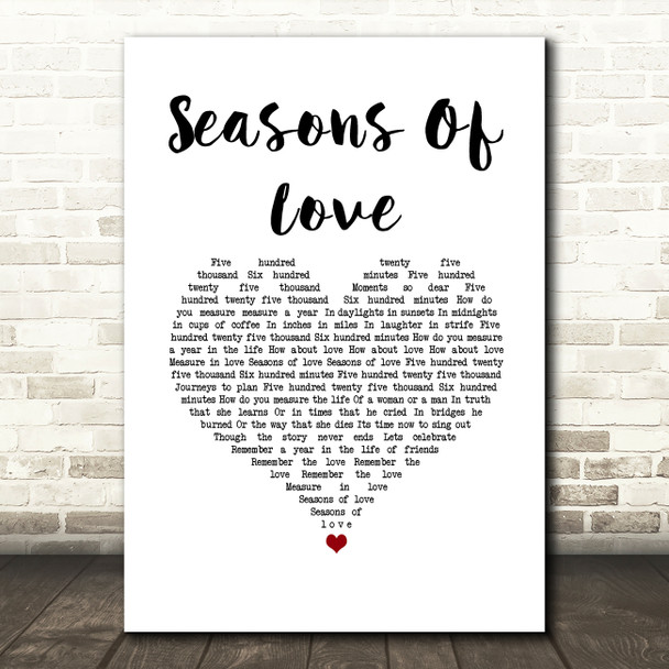 Donny Osmond Seasons Of Love White Heart Song Lyric Wall Art Print