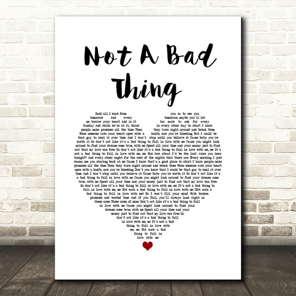 Justin Timberlake Not A Bad Thing White Heart Song Lyric Wall Art Print