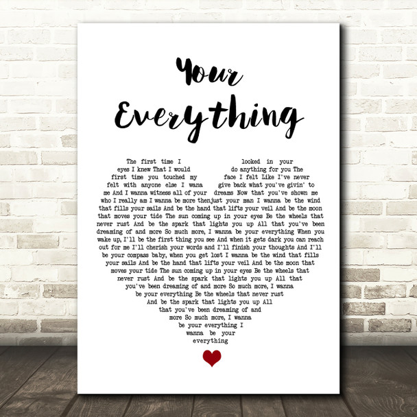 Keith Urban Your Everything White Heart Song Lyric Wall Art Print