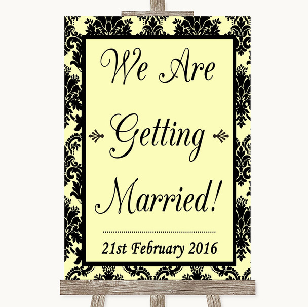Yellow Damask We Are Getting Married Personalized Wedding Sign
