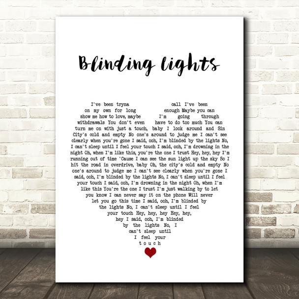 The Weeknd Blinding Lights White Heart Song Lyric Wall Art Print