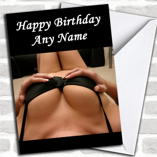 Sexy Lady Breasts Black Bra Personalized Birthday Card