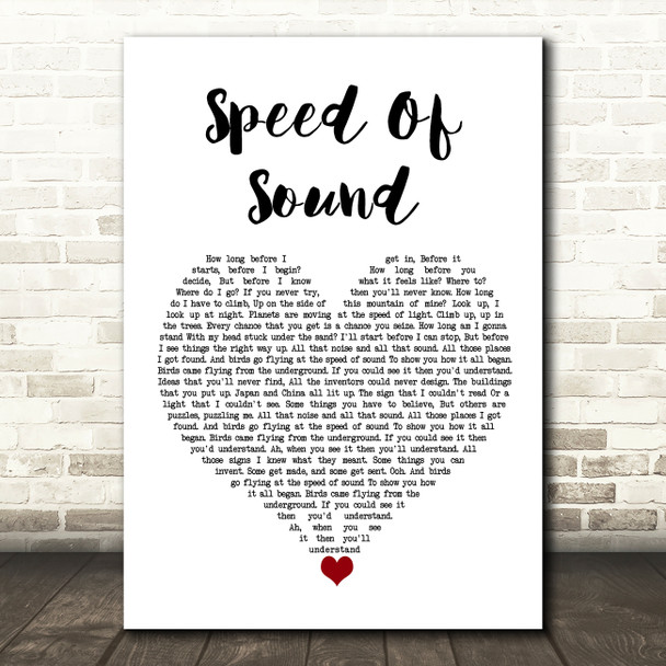 Coldplay Speed Of Sound White Heart Song Lyric Wall Art Print