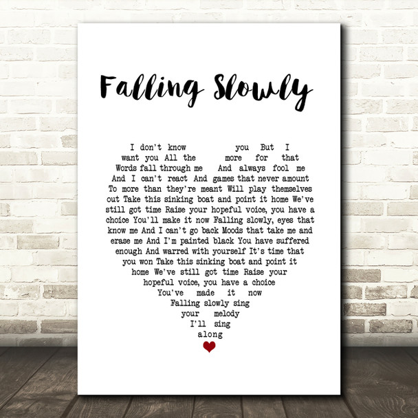 Glen Hansard Falling Slowly White Heart Song Lyric Wall Art Print