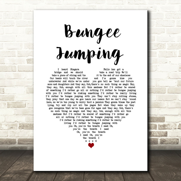 Naughty Boy Bungee Jumping White Heart Song Lyric Wall Art Print