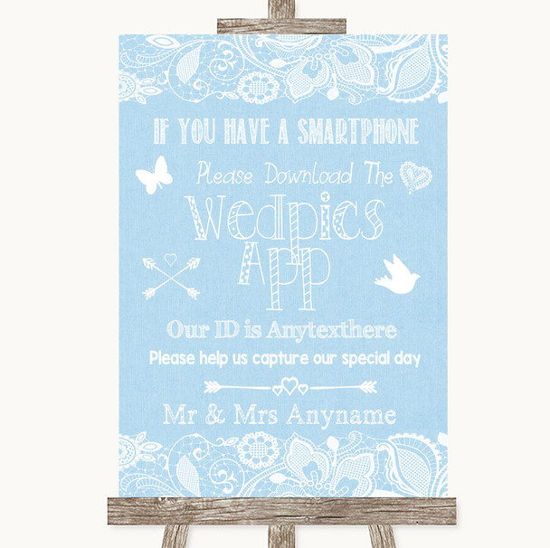 Blue Burlap & Lace Wedpics App Photos Personalized Wedding Sign