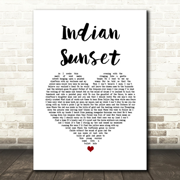 Elton John Indian Sunset White Heart Song Lyric Wall Art Print