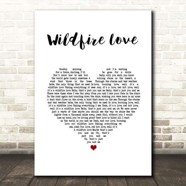 Hootie & The Blowfish Wildfire Love White Heart Song Lyric Wall Art Print