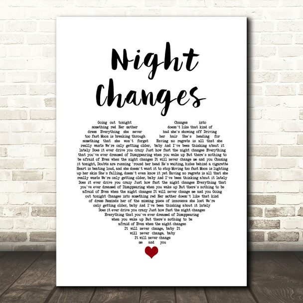 One Direction Night Changes White Heart Song Lyric Wall Art Print