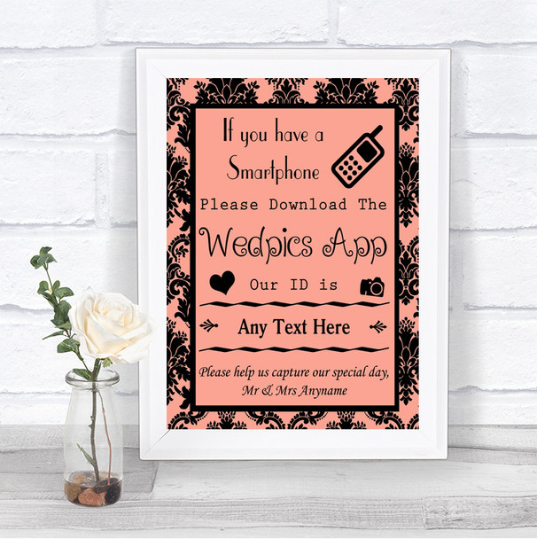 Coral Damask Wedpics App Photos Personalized Wedding Sign