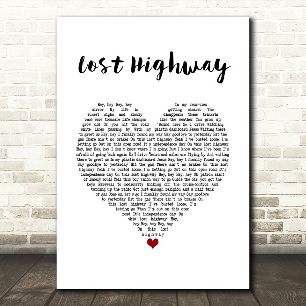 Bon Jovi Lost Highway White Heart Song Lyric Wall Art Print