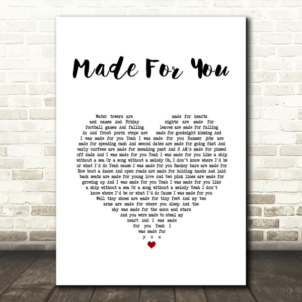 Jake Owen Made For You White Heart Song Lyric Wall Art Print