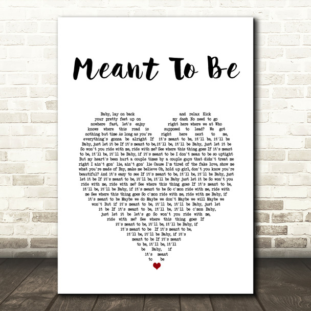 Bebe Rexha Meant To Be White Heart Song Lyric Wall Art Print