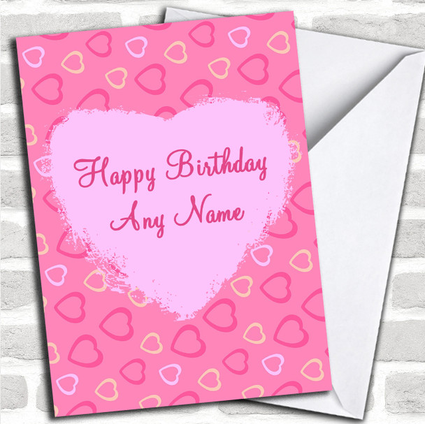 Pretty Pink Love Hearts Romantic Personalized Birthday Card