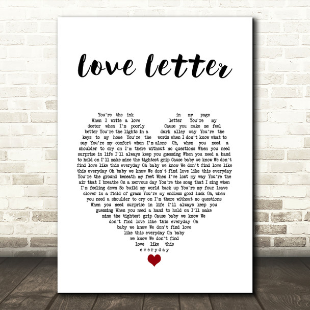 Jessie J Love Letter White Heart Song Lyric Wall Art Print